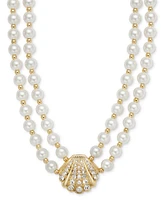 Charter Club Gold-Tone Pave & Imitation Pearl Double Strand Pendant Necklace, 16" + 2" extender, Exclusively at Macy's