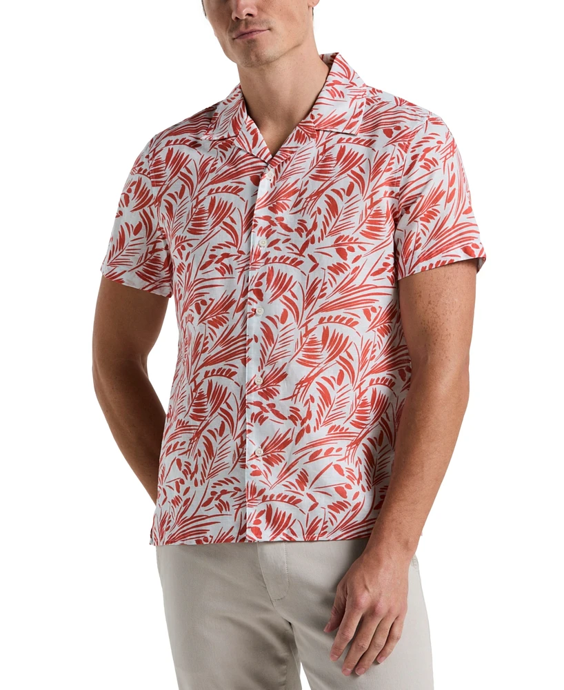 Perry Ellis Men's Short Sleeve Button-Front Abstract Leaf Print Camp Shirt