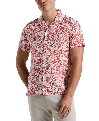 Perry Ellis Men's Short Sleeve Button-Front Abstract Leaf Print Camp Shirt