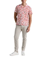 Perry Ellis Men's Short Sleeve Button-Front Abstract Leaf Print Camp Shirt