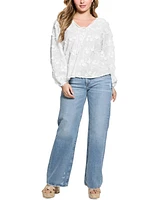 Guess Women's Textured Floral V-Neck Top