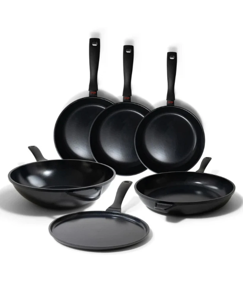 Alva Energy 6-Piece Premium Nonstick Cookware Set - Everyday Frying Pans, Skillet, Wok & Crepe Pan - Non-Toxic, Pfas/Pfoa/Ptfe-Free