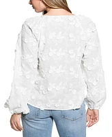 Guess Women's Textured Floral V-Neck Top
