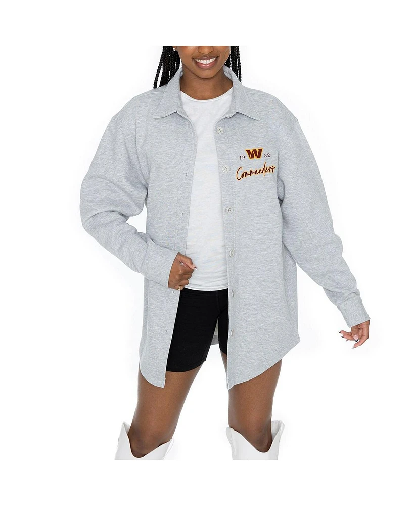 Gameday Couture Women's Ash Washington Commanders Full-Button Long Sleeve Overshirt