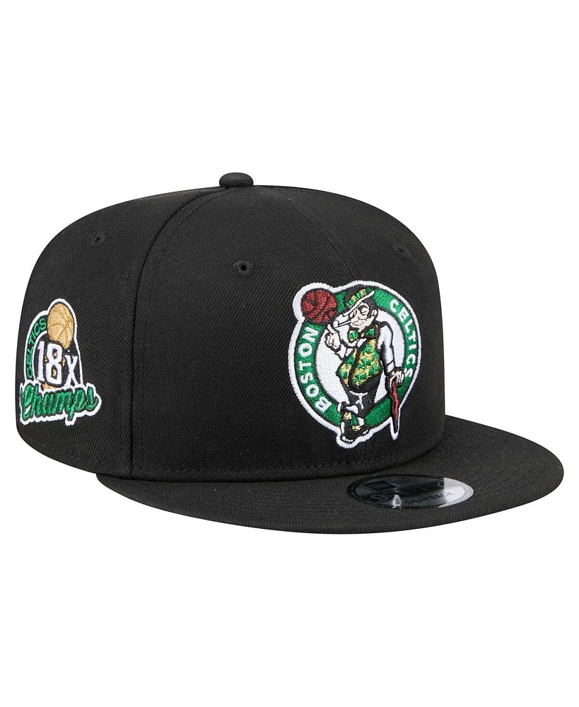 New Era Men's Black Boston Celtics Logo 18x Champs 9FIFTY Snapback Hat
