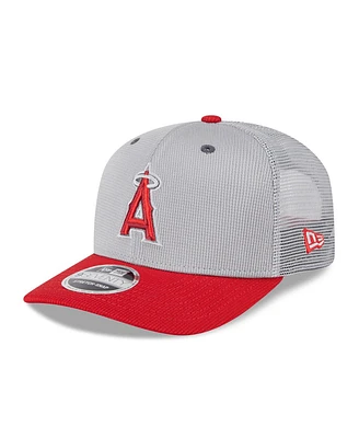 New Era Men's Gray/Red Los Angeles Angels 2025 Batting Practice 9SEVENTY Stretch-Snap Trucker Hat