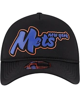 New Era Men's Black New York Mets Retro Bold A-Frame Trucker 9FORTY Adjustable Hat