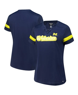 Fanatics Women's Navy Michigan Wolverines Plus Overtime Readiness Lace-Up T-Shirt