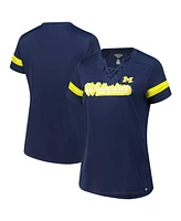 Fanatics Women's Navy Michigan Wolverines Plus Overtime Readiness Lace-Up T-Shirt