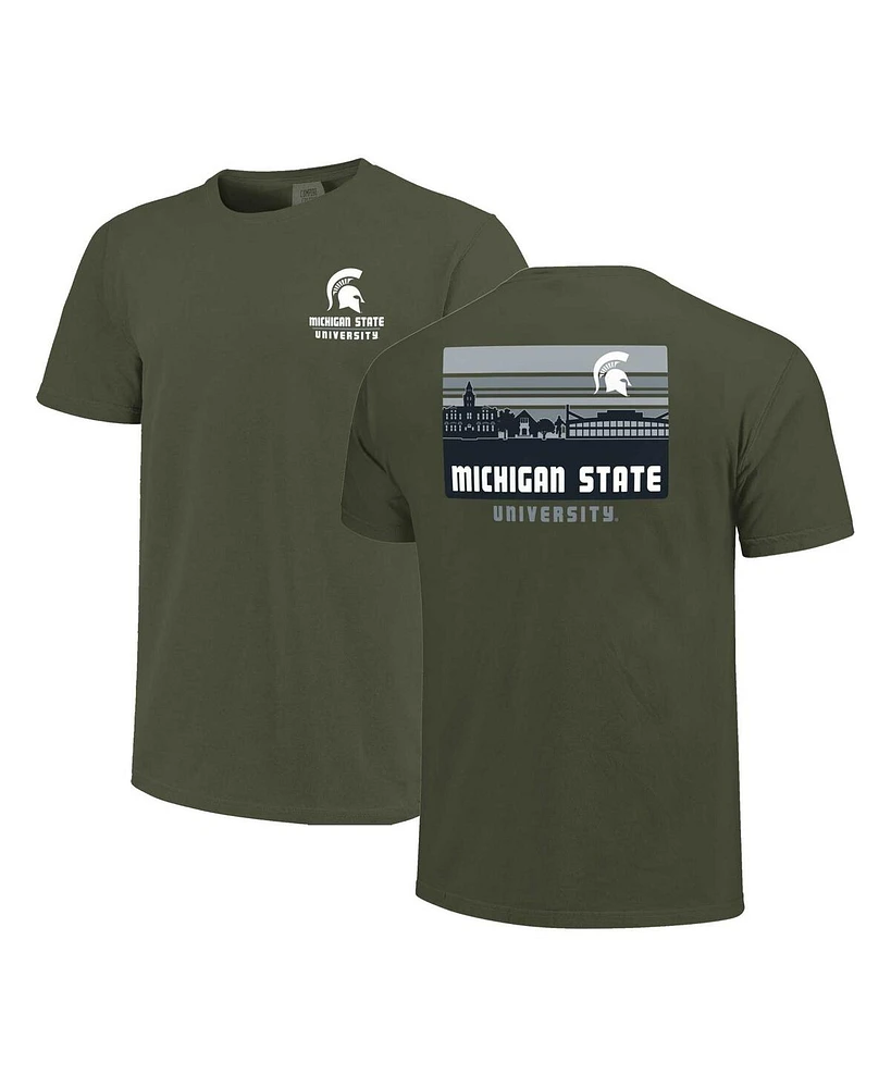 Image One Men's Green Michigan State Spartans Striped Campus Skyline T-Shirt