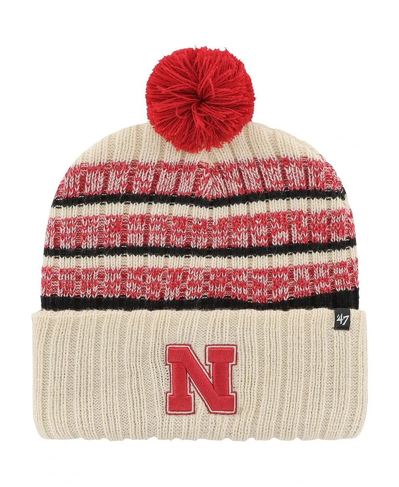 '47 Brand Men's Khaki Nebraska Huskers Tavern Cuffed with Pom Knit Hat