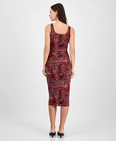 Bar Iii Women's Abstract-Print Mesh Ruched Midi Dress, Exclusively at Macy's