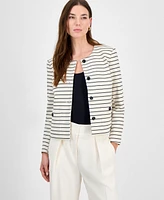 Bar Iii Women's Striped Knit Button-Front Cropped Jacket, Exclusively at Macy's