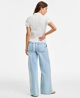 Lucky Brand Womens Smocked Lace Blouse Pull On Jeans