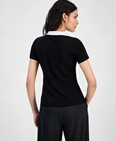 Bar Iii Women's Short-Sleeve Rib-Knit Polo Shirt, Exclusively at Macy's