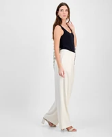 Bar Iii Women's Crepe High Rise Pleated Wide-Leg Pants, Exclusively at Macy's