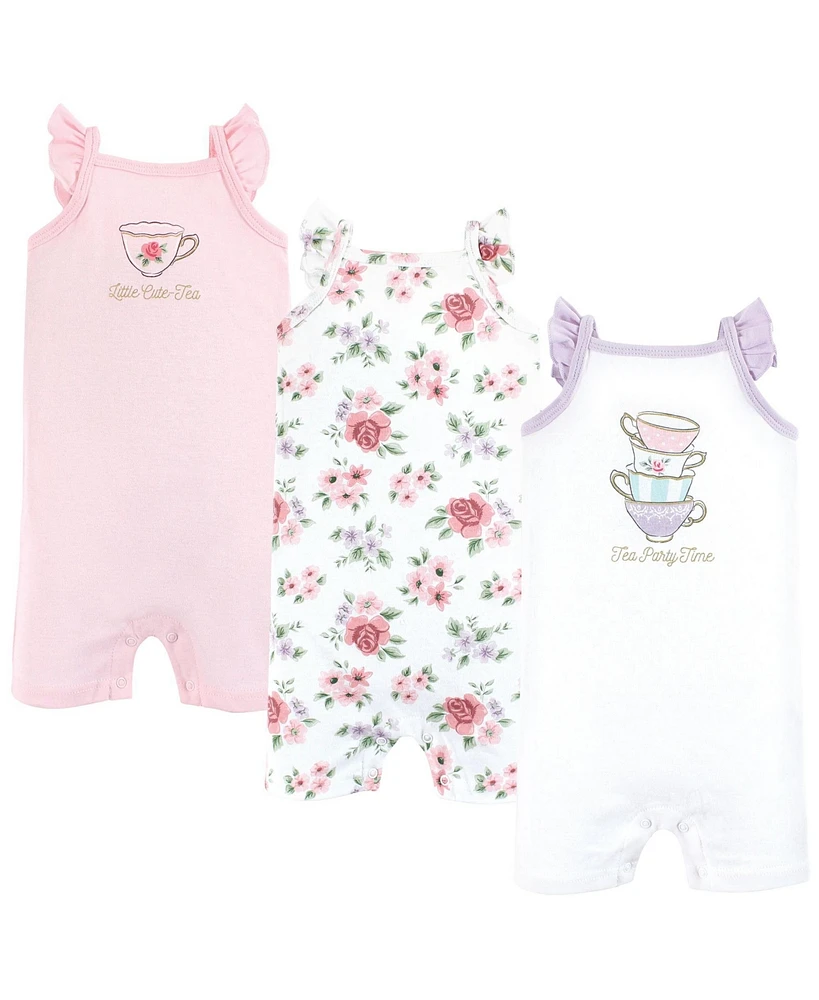 Hudson Baby Baby Girls Hudson Cotton Rompers, Tea Party, 0-3 Months