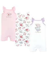Hudson Baby Baby Girls Hudson Cotton Rompers, Tea Party, 0-3 Months