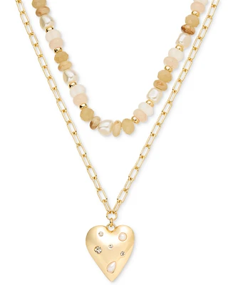 On 34th Mixed Stone Heart Beaded Layered Pendant Necklace, 18" + 3" extender, Exclusively at Macy's