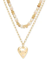 On 34th Mixed Stone Heart Beaded Layered Pendant Necklace, 18" + 3" extender, Exclusively at Macy's