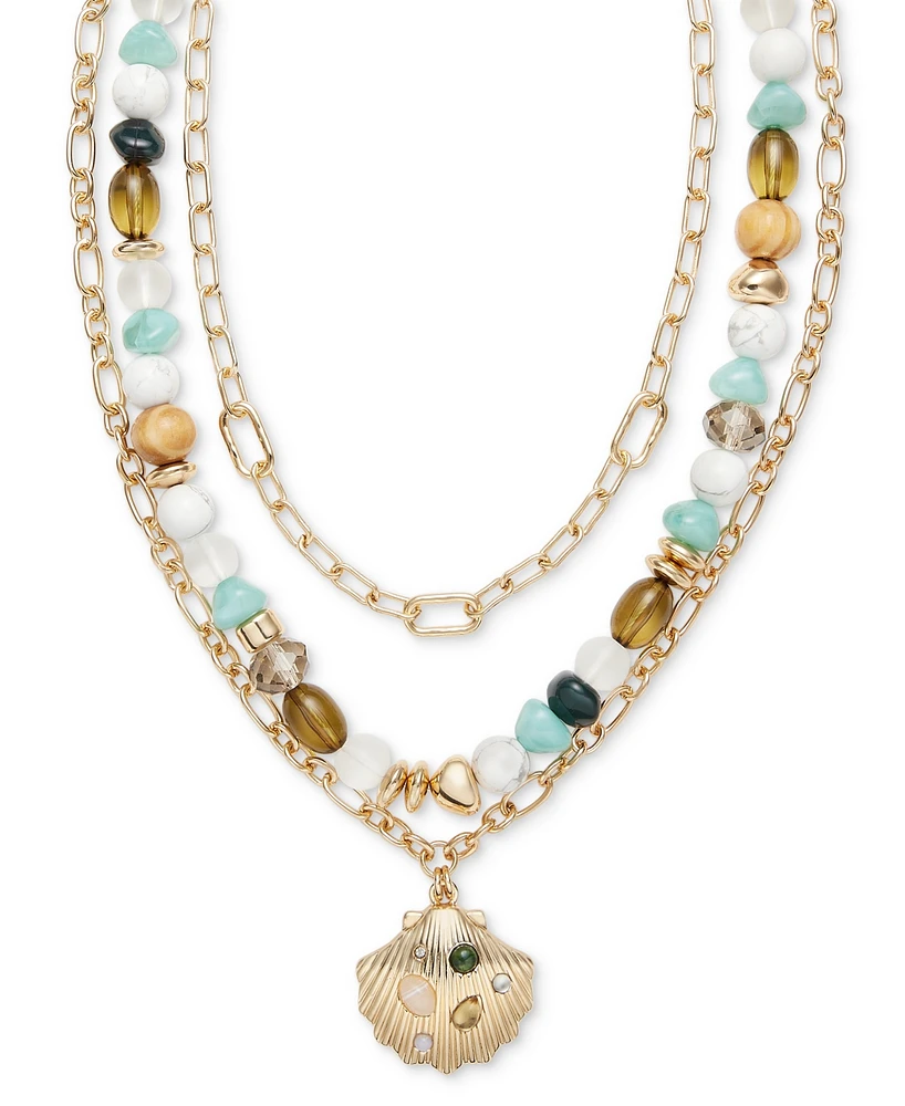 On 34th Gold-Tone Mixed Stone & Bead Shell Layered Pendant Necklace, 16" + 3" extender, Exclusively at Macy's