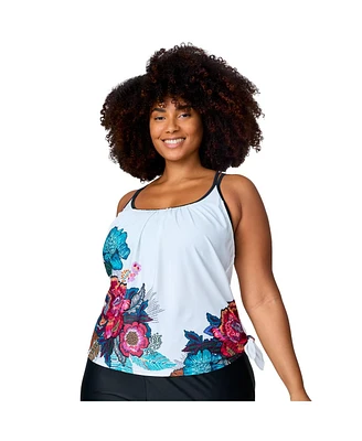 Free Country Plus Side Tie Blouson Tankini Top