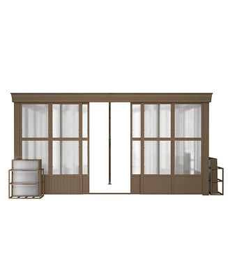 Mondawe 10x14FT Wall Mounted Solarium with Sloping Polycarbonate Roof