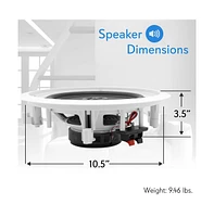 Pyle PDIC81RD 8" In-Wall/In-Ceiling 2-Way Stereo Speakers - Flush Mount, White, Pair