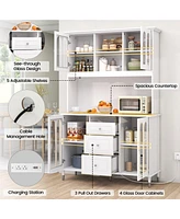 73 Inch Kitchen Pantry Storage Cabinet Freestanding Buffet Cabinet with Led Lights