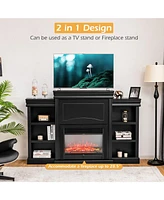 70 Inch Modern Fireplace Media Entertainment Center with Bookcase