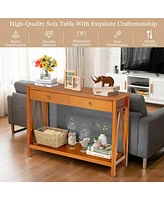 Console Table with Drawer Storage Shelf for Entryway Hallway-Cherry