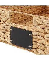 Casafield (Set of 4) Water Hyacinth 10"x13"x5" Pantry Baskets w/ Chalkboard Labels and Marker - Natural, Woven Storage Bins for Kitchen Shelves