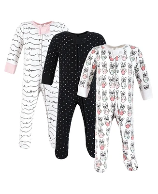 Hudson Baby Girls Cotton Sleep and Play, Bonjour, 0-3 Months