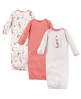 Hudson Baby Baby Girls Hudson Cotton Gowns, Woodland Fox, Preemie/Newborn