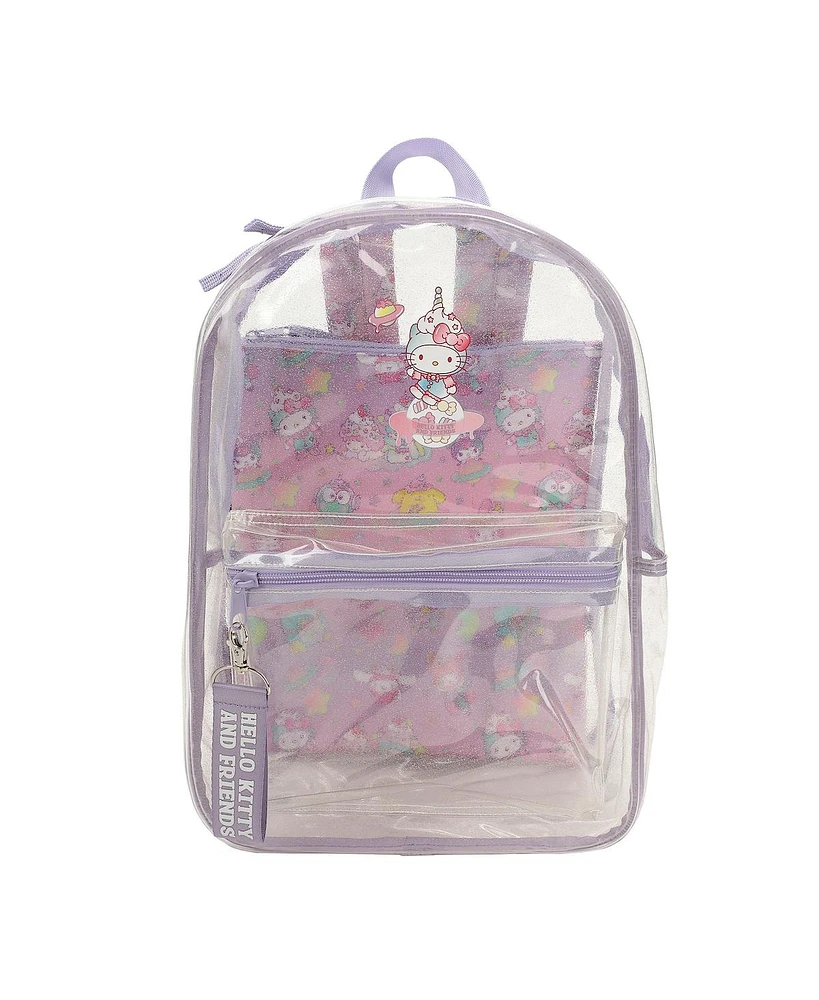 Hello Kitty & Friends Character Print 16.5" Clear Glitter Backpack
