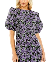 Mac Duggal Women's Bubble Sleeve Brocade Mini Dress