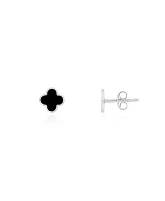 The Lovery Mini Onyx Clover Stud Earrings 14K White Gold