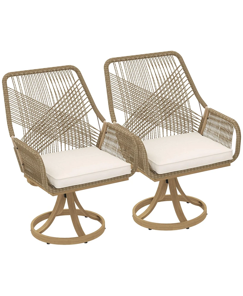 Outsunny Patio Swivel Chairs Set of 2, Rat Dining Chairs with Cushions