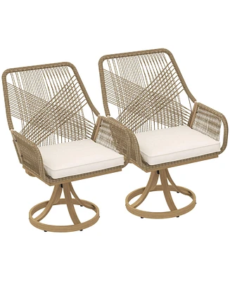 Outsunny Patio Swivel Chairs Set of 2, Rat Dining Chairs with Cushions