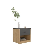 Palmyra Nightstand, 1 Door, 1 Shelf, Natural Oak / Matt Gray