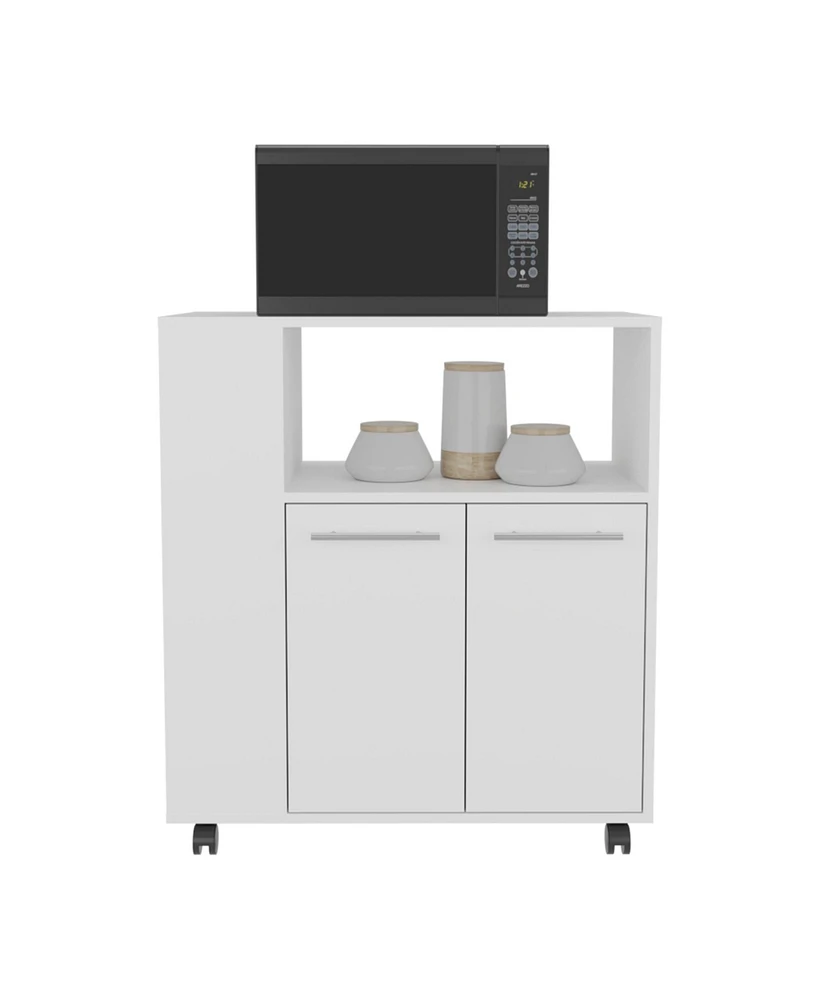 Bremerton Kitchen Cart, 2 Doors, 3 Shelves, 4 Wheels, White