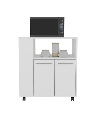 Bremerton Kitchen Cart, 2 Doors, 3 Shelves, 4 Wheels, White