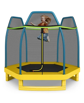 7 Ft Trampoline for Kids, Heavy Duty Steel Frame Small Mini Toddler Trampoline, Great Gifts for Boys Girls, Outdoor Indoor Kids Trampoline with Net, f