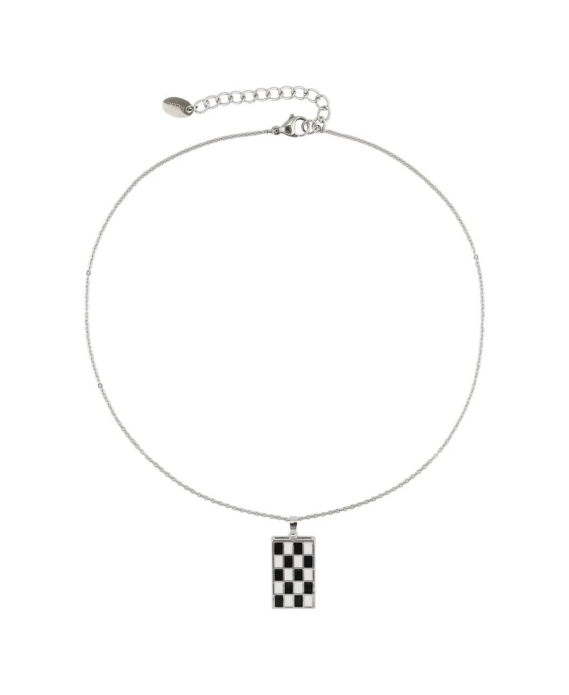 Bay Enamel Checker Necklace Black/White/ Silver
