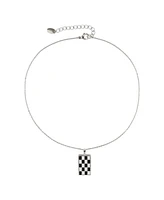 Bay Enamel Checker Necklace Black/White/ Silver