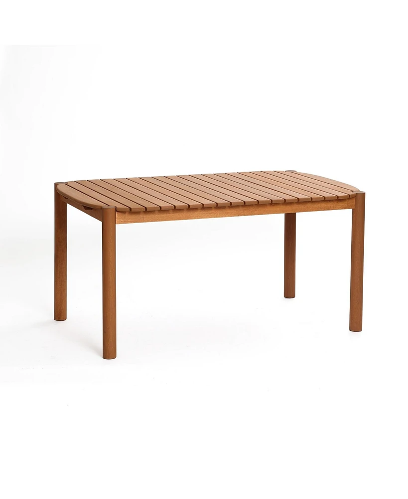 LuxenHome Natural Solid Wood 6-Person 59-Inch Long Rectangle Outdoor Dining Table
