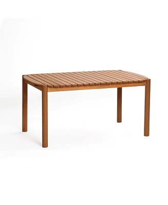LuxenHome Natural Solid Wood 6-Person 59-Inch Long Rectangle Outdoor Dining Table