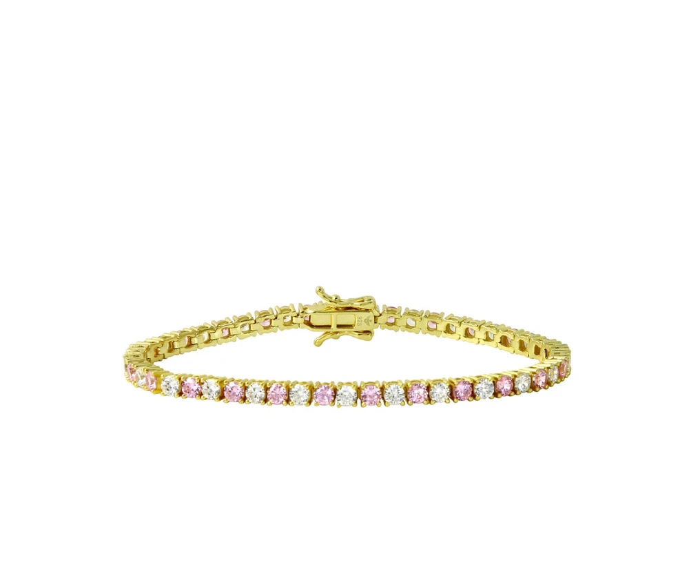 Etoielle Gold Tone Simulated Pink Sapphire and Alternating Cz Tennis Bracelet