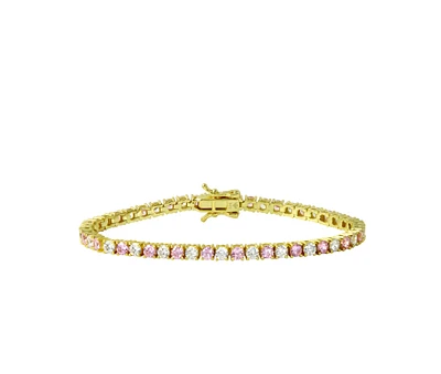 Etoielle Gold Tone Simulated Pink Sapphire and Alternating Cz Tennis Bracelet