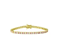 Etoielle Gold Tone Simulated Pink Sapphire and Alternating Cz Tennis Bracelet